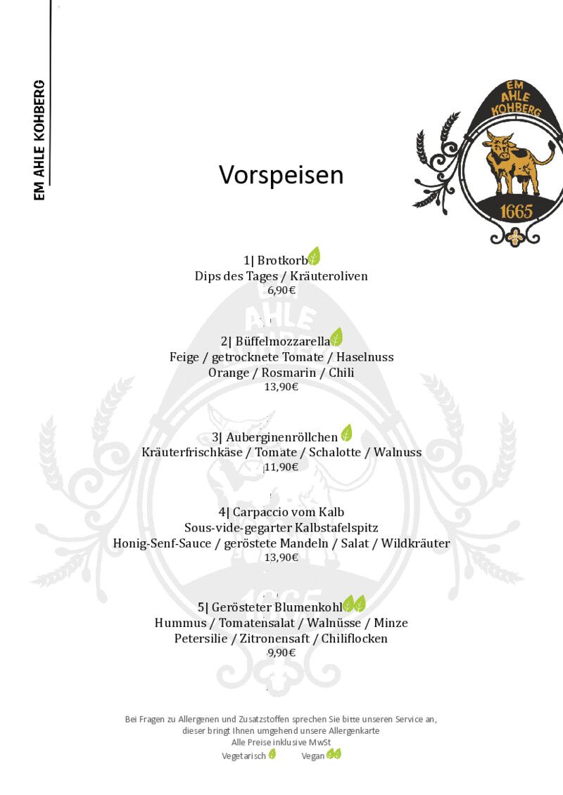 Foto der Speisekarte