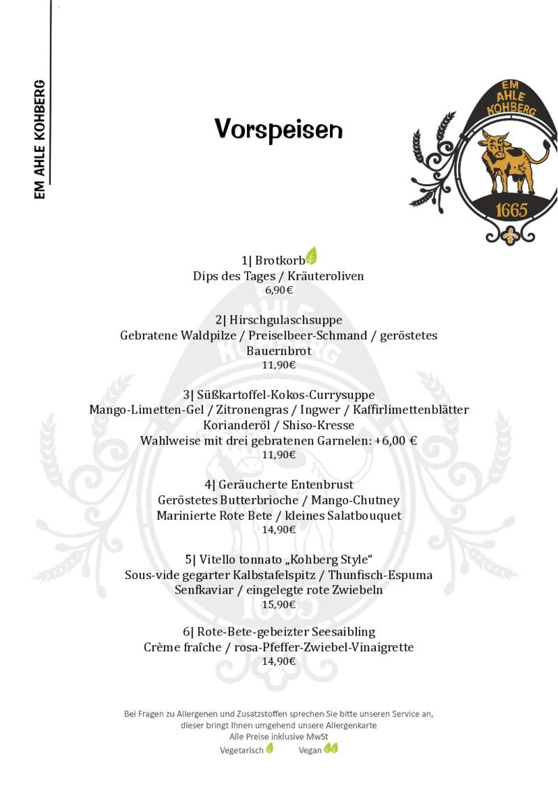 Foto der Speisekarte