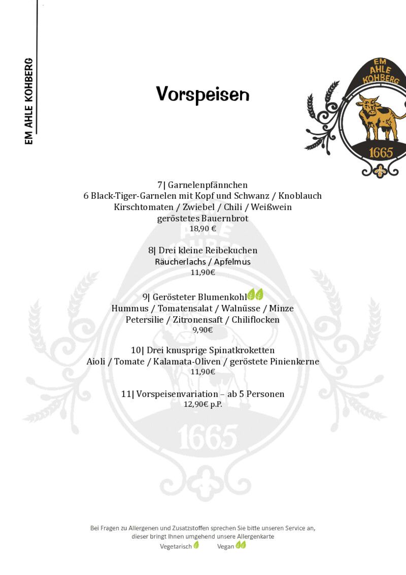 Foto der Speisekarte