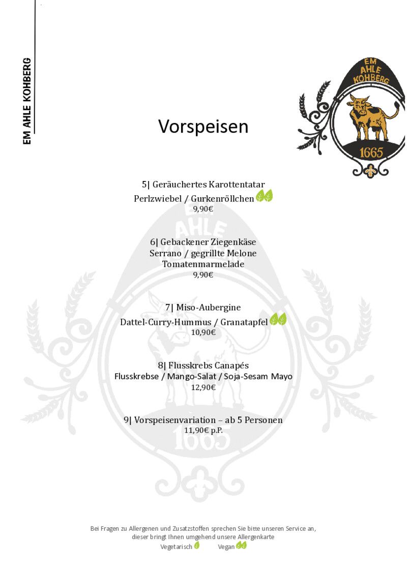 Foto der Speisekarte