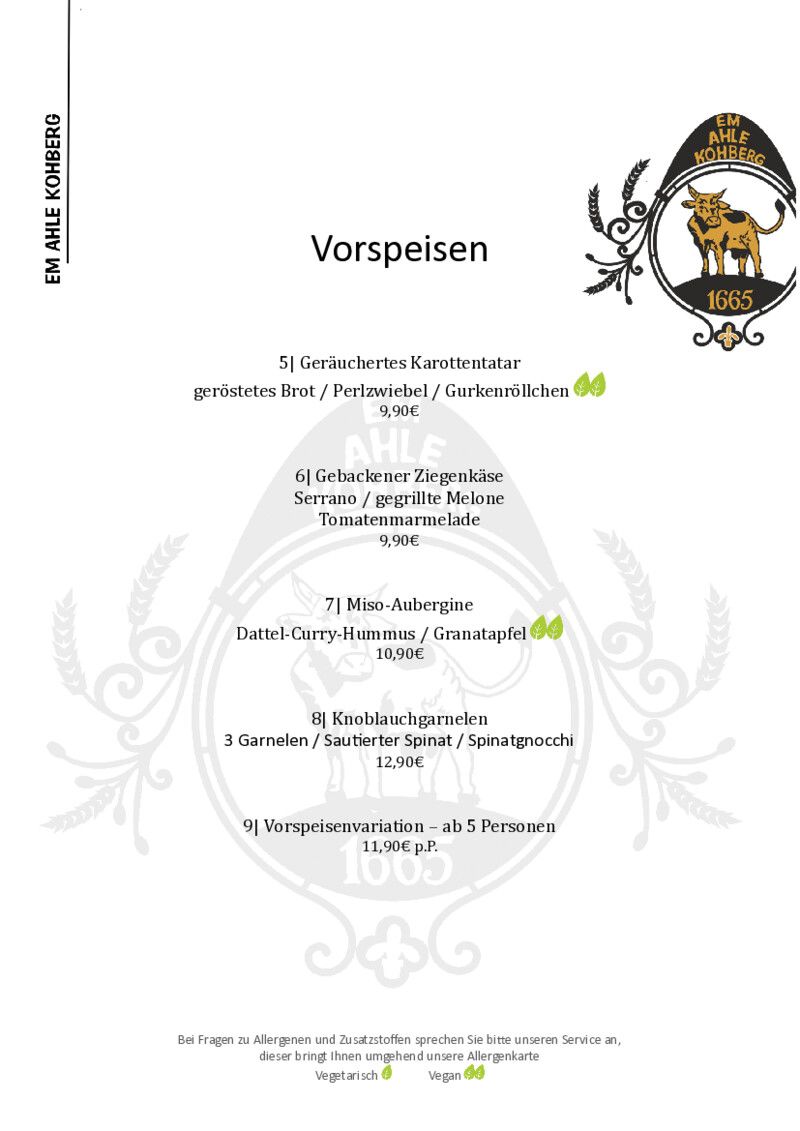 Foto der Speisekarte