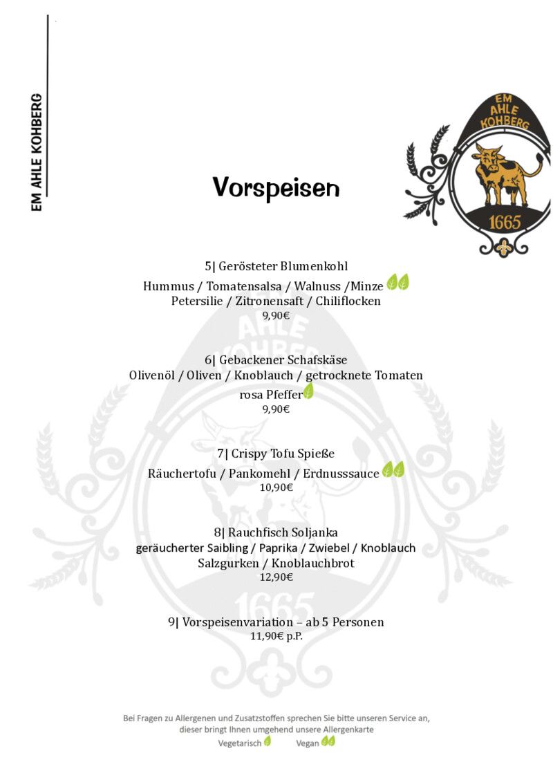 Foto der Speisekarte