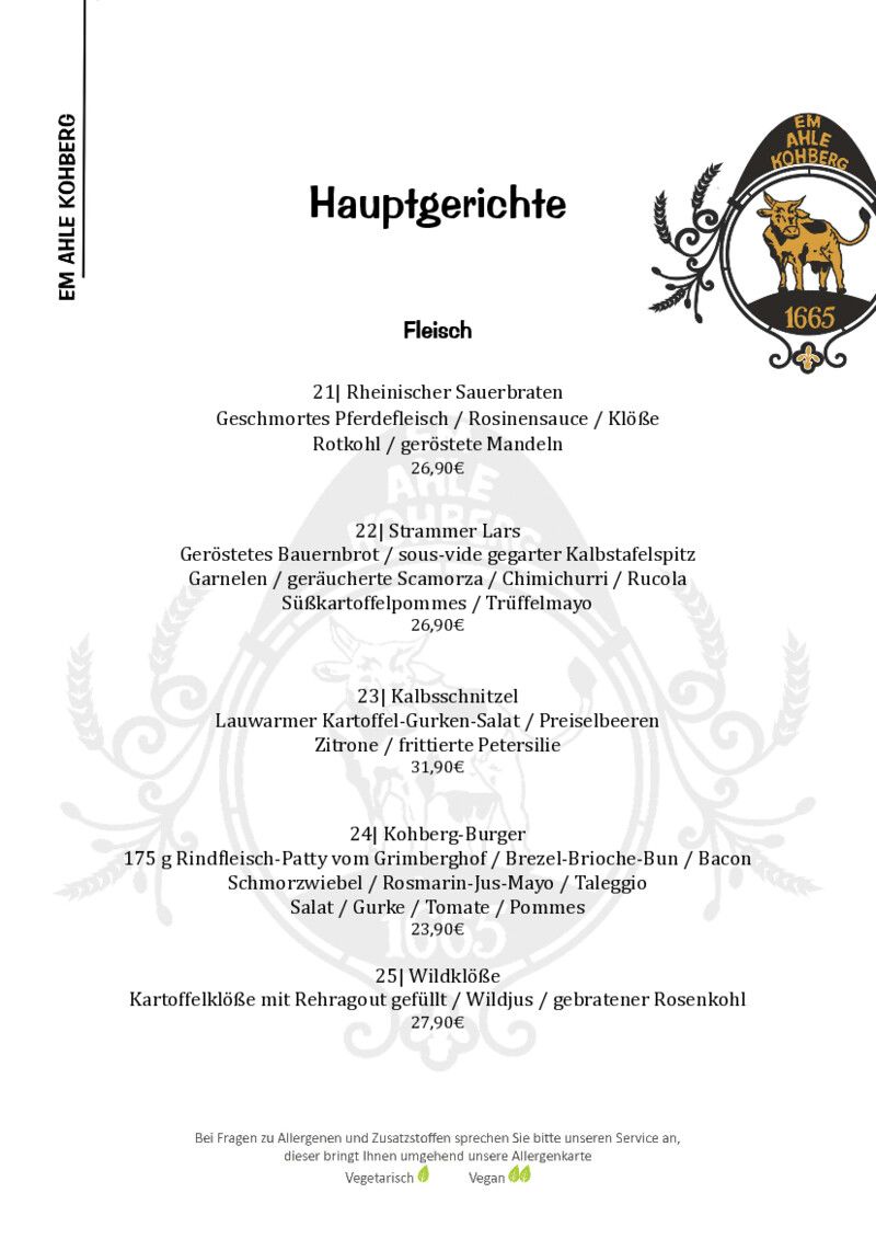 Foto der Speisekarte