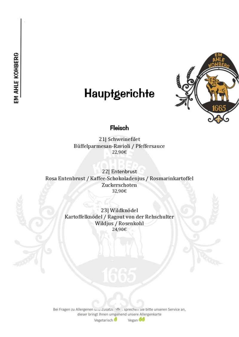 Foto der Speisekarte