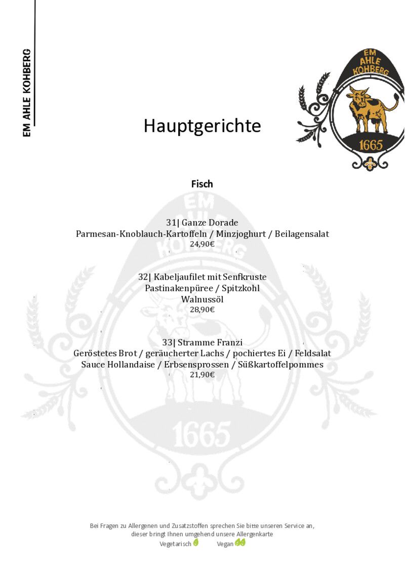 Foto der Speisekarte