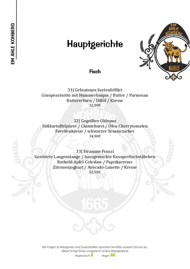 Foto der Speisekarte