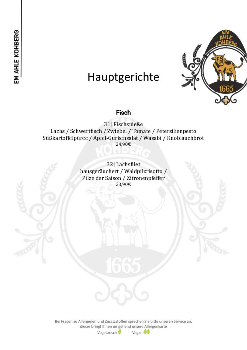 Foto der Speisekarte