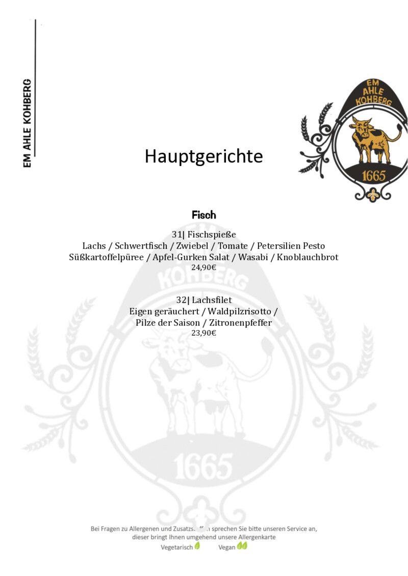 Foto der Speisekarte