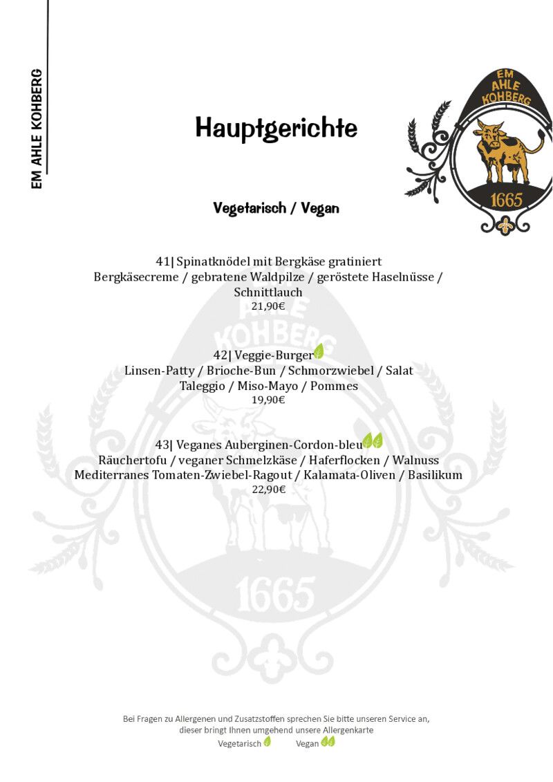 Foto der Speisekarte