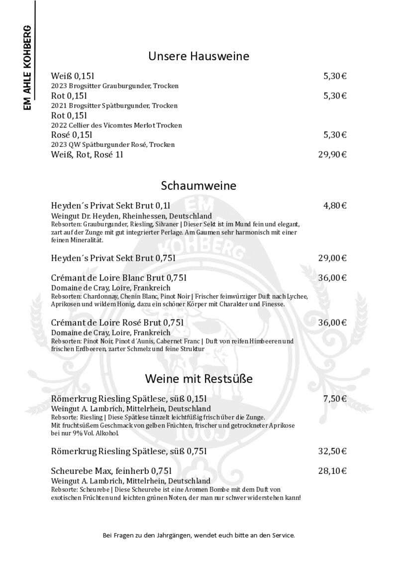 Foto der Weinkarte
